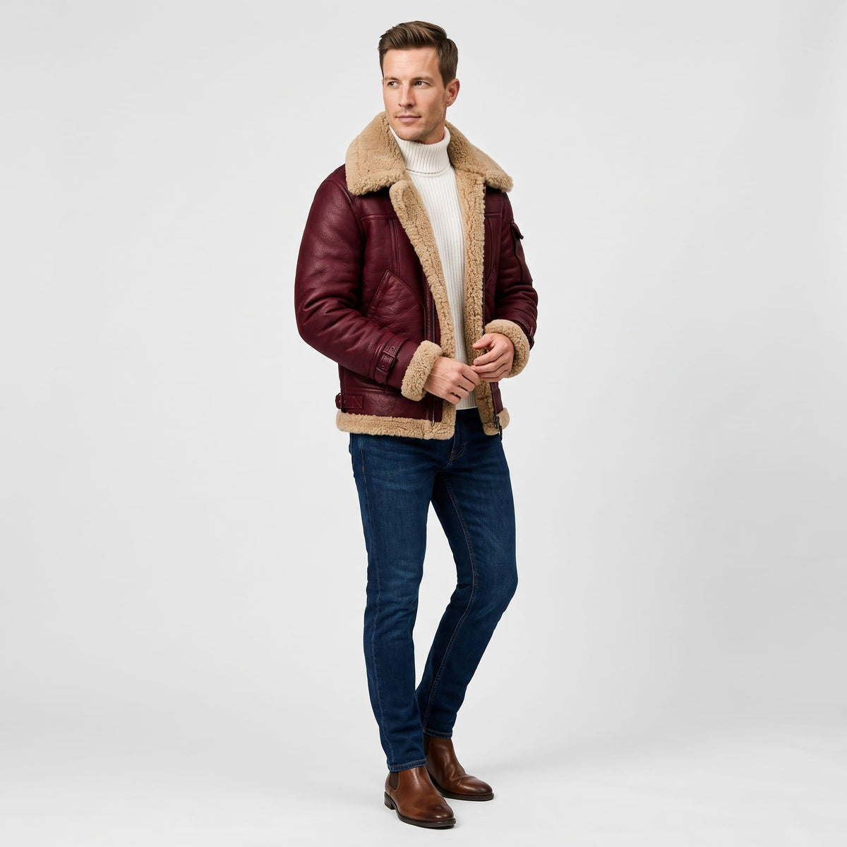 Leather Shearling Jacket – Fur Lining & Biker-Inspired Design | Jovito