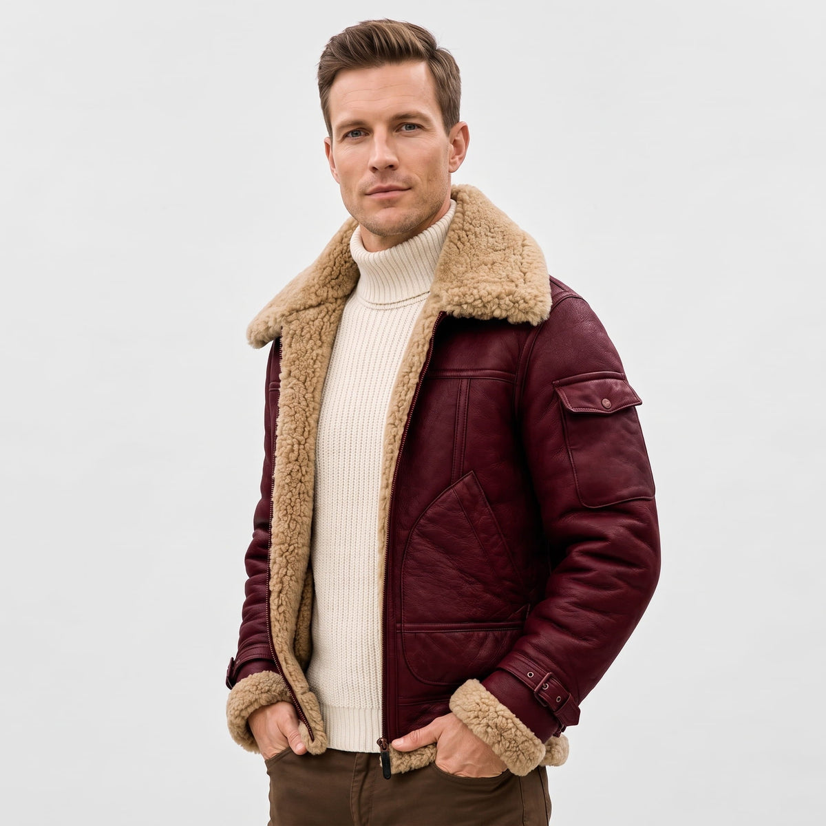 Leather Shearling Jacket – Fur Lining & Biker-Inspired Design | Jovito