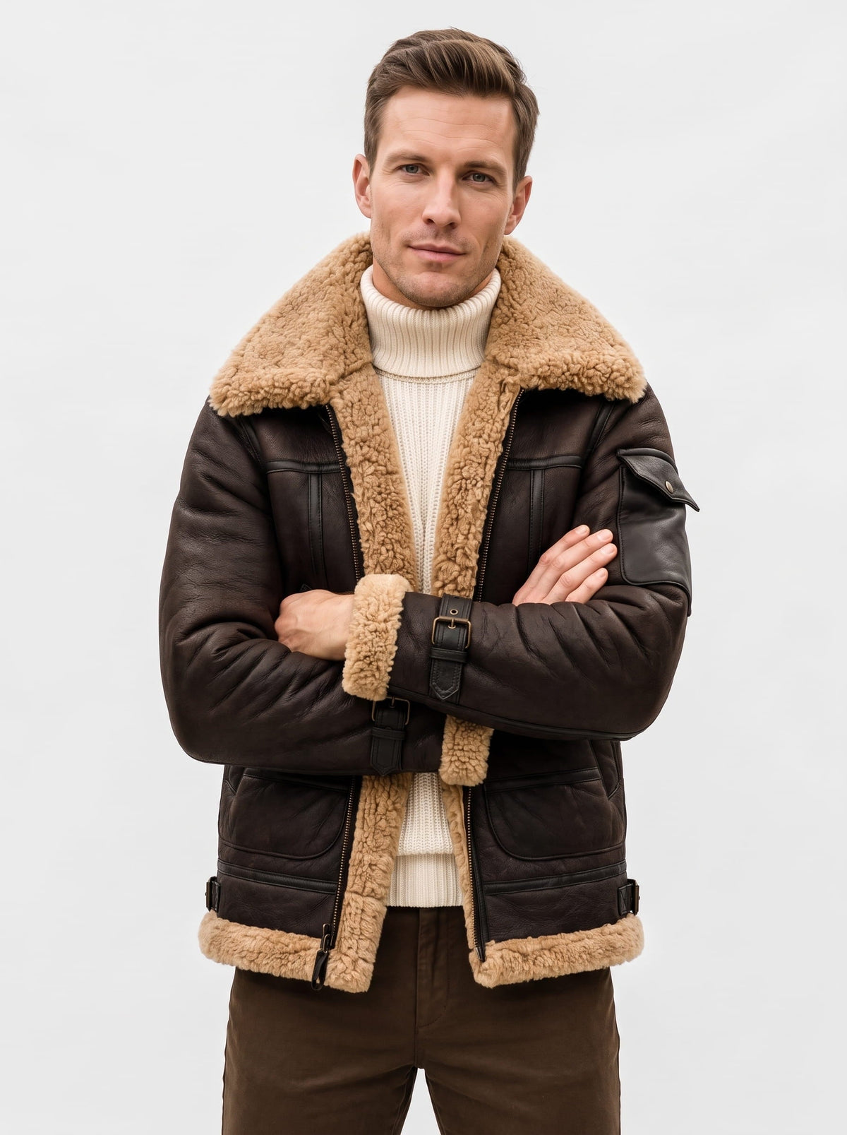 Leather Shearling Jacket – Fur Lining & Biker-Inspired Design | Jovito