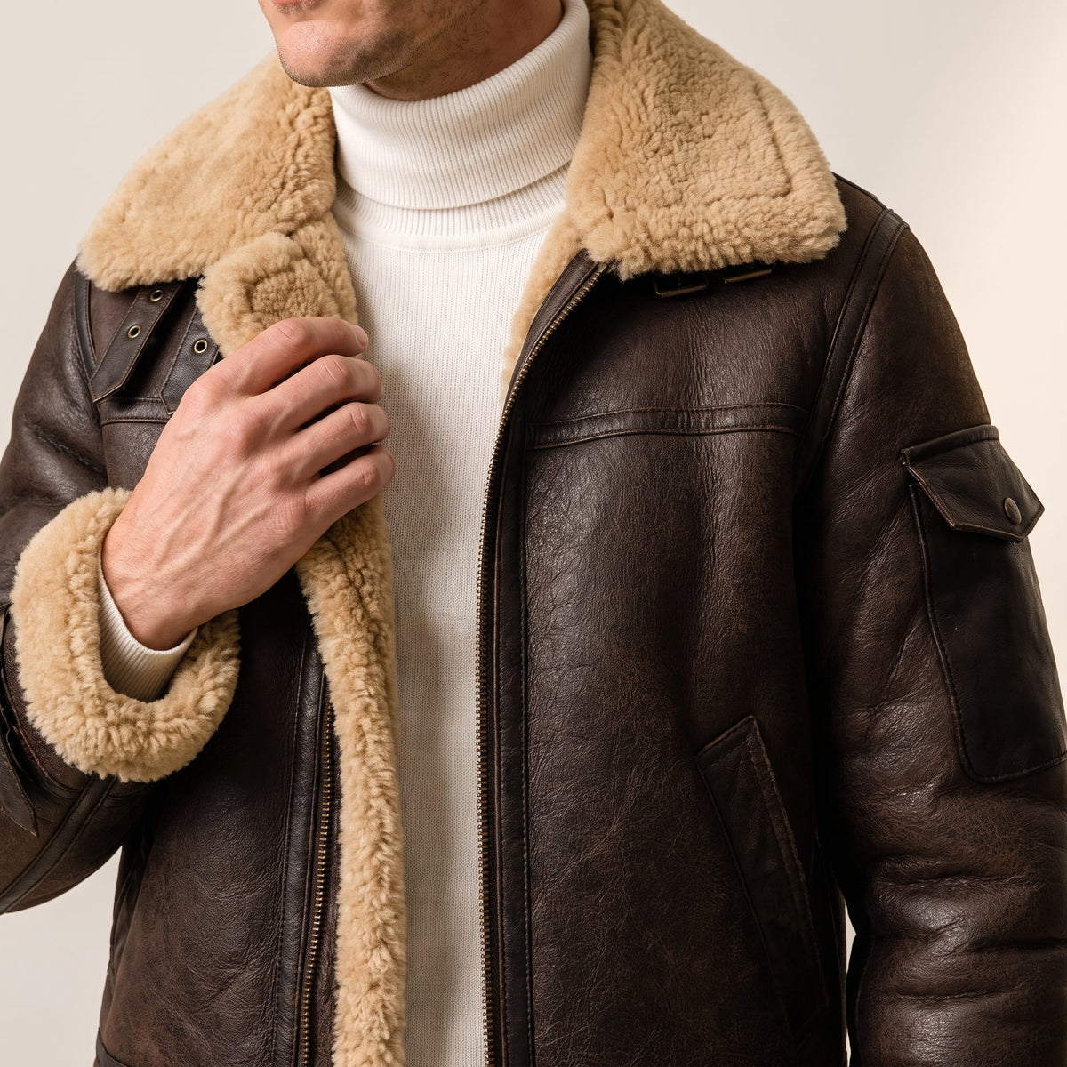 Leather Shearling Jacket – Fur Lining & Biker-Inspired Design | Jovito