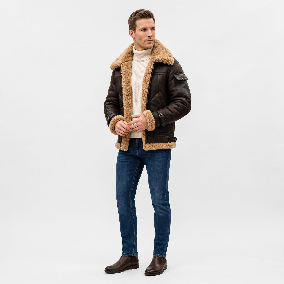 Leather Shearling Jacket – Fur Lining & Biker-Inspired Design | Jovito