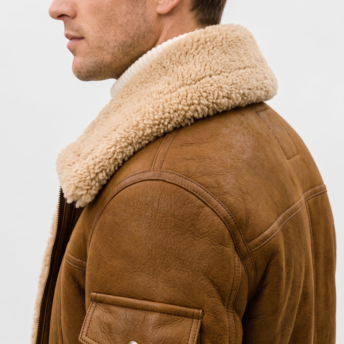 Leather Shearling Jacket – Fur Lining & Biker-Inspired Design | Jovito