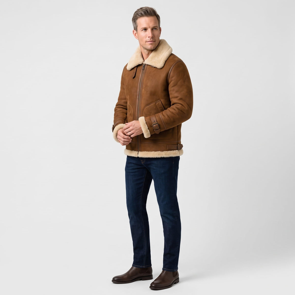 Leather Shearling Jacket – Fur Lining & Biker-Inspired Design | Jovito