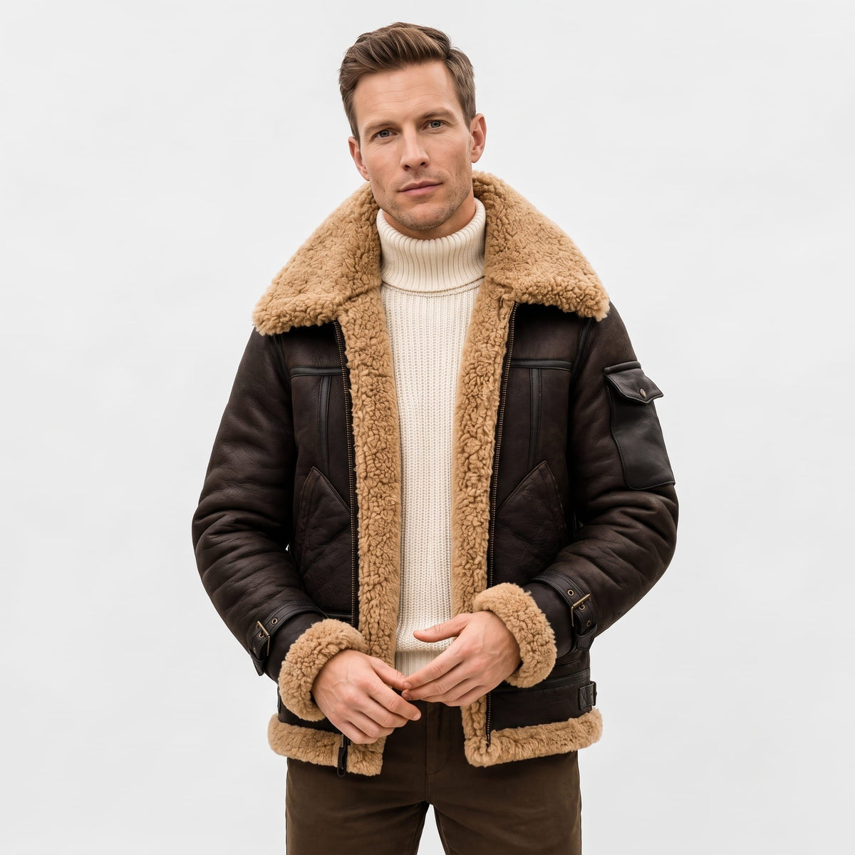 Leather Shearling Jacket – Fur Lining & Biker-Inspired Design | Jovito