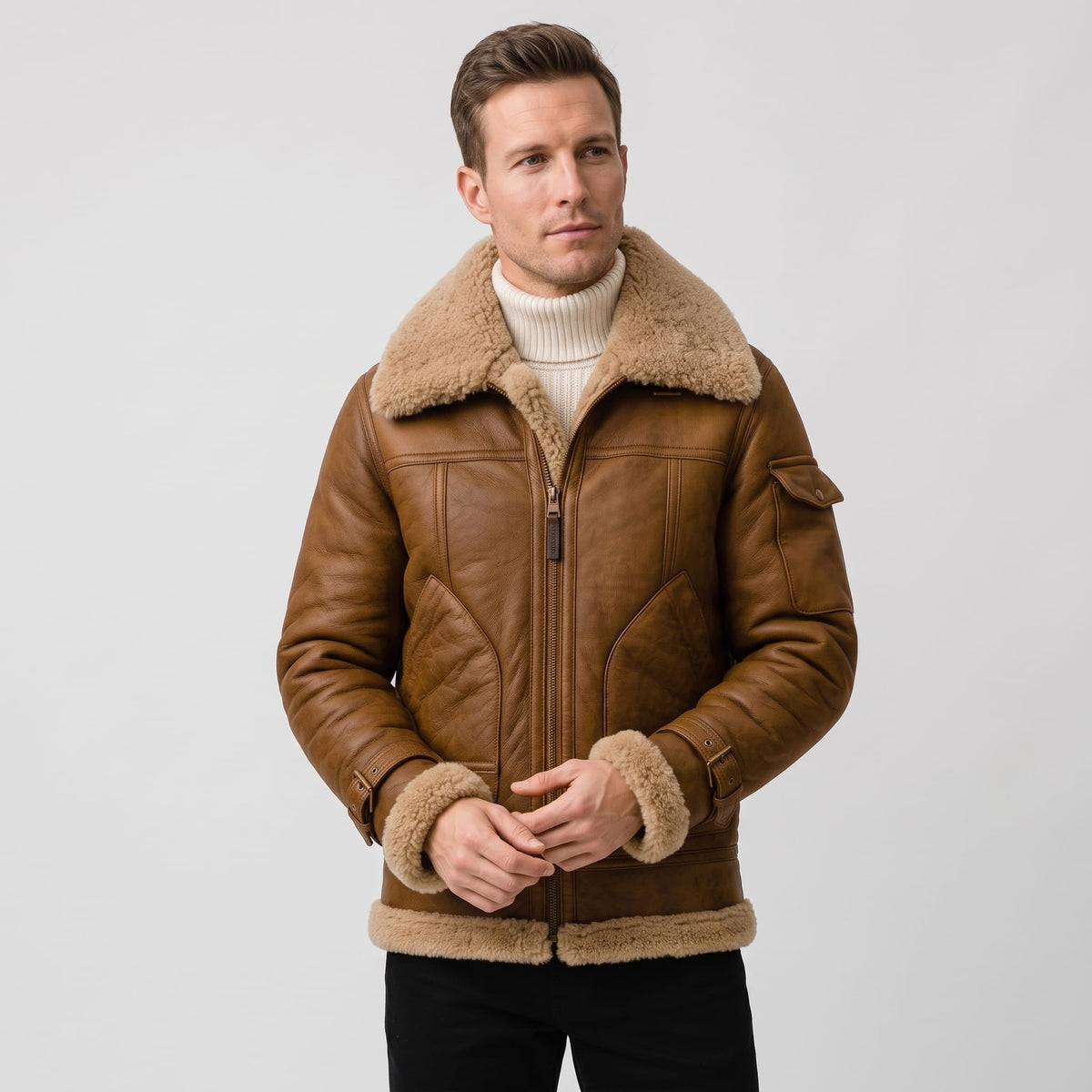 Leather Shearling Jacket – Fur Lining & Biker-Inspired Design | Jovito