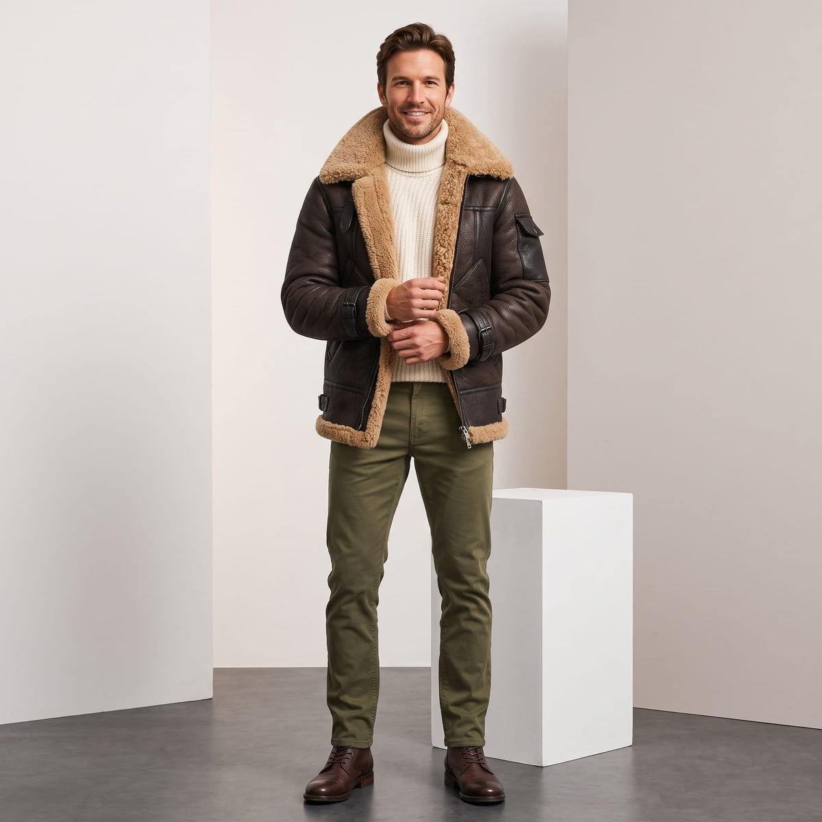 Leather Shearling Jacket – Fur Lining & Utility Pockets | Moreno