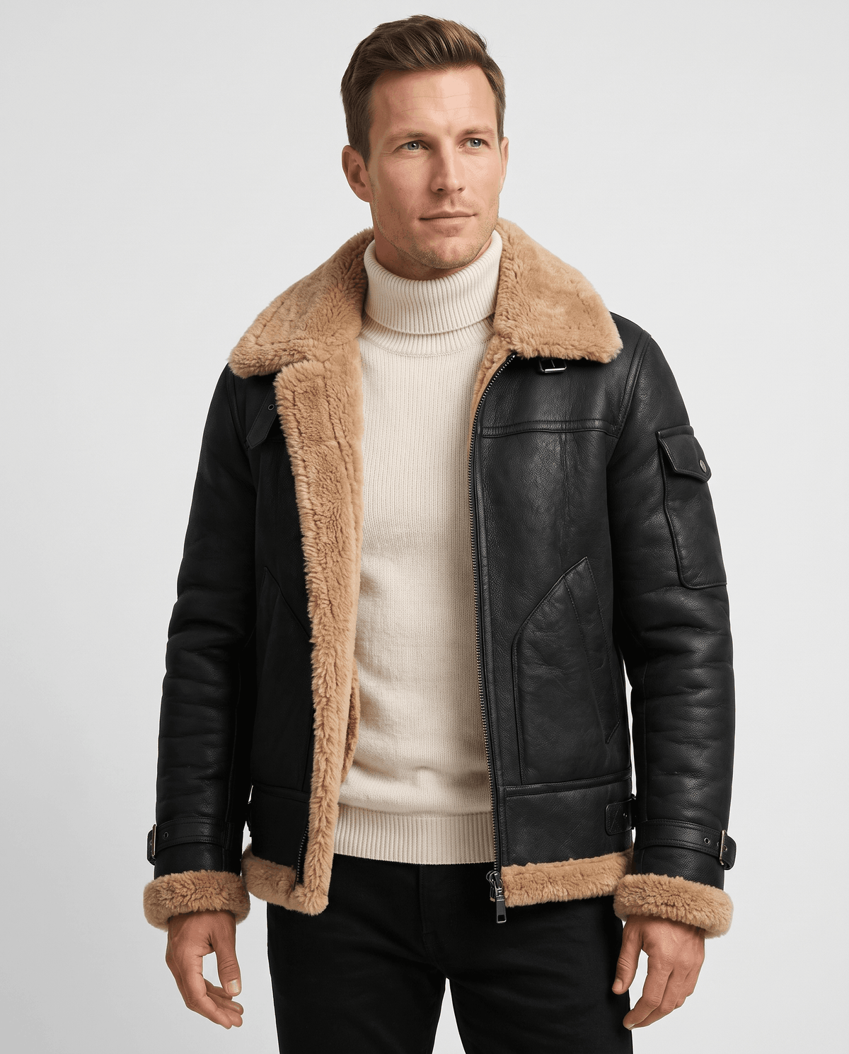 Leather Shearling Jacket – Fur Lining & Utility Pockets | Moreno