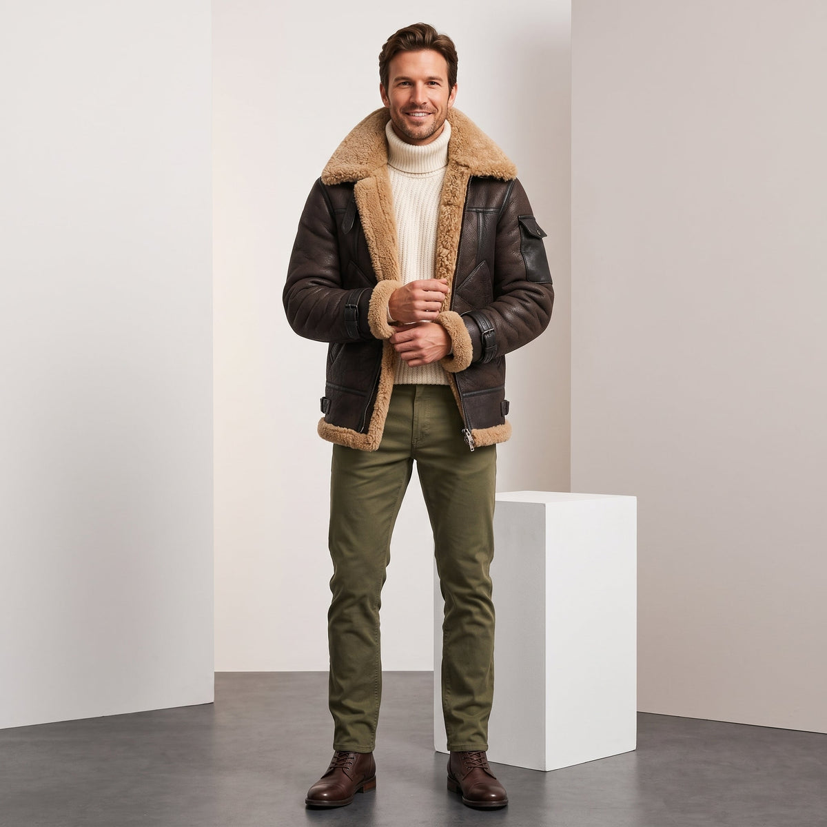 Leather Shearling Jacket – Fur Lining & Utility Pockets | Moreno