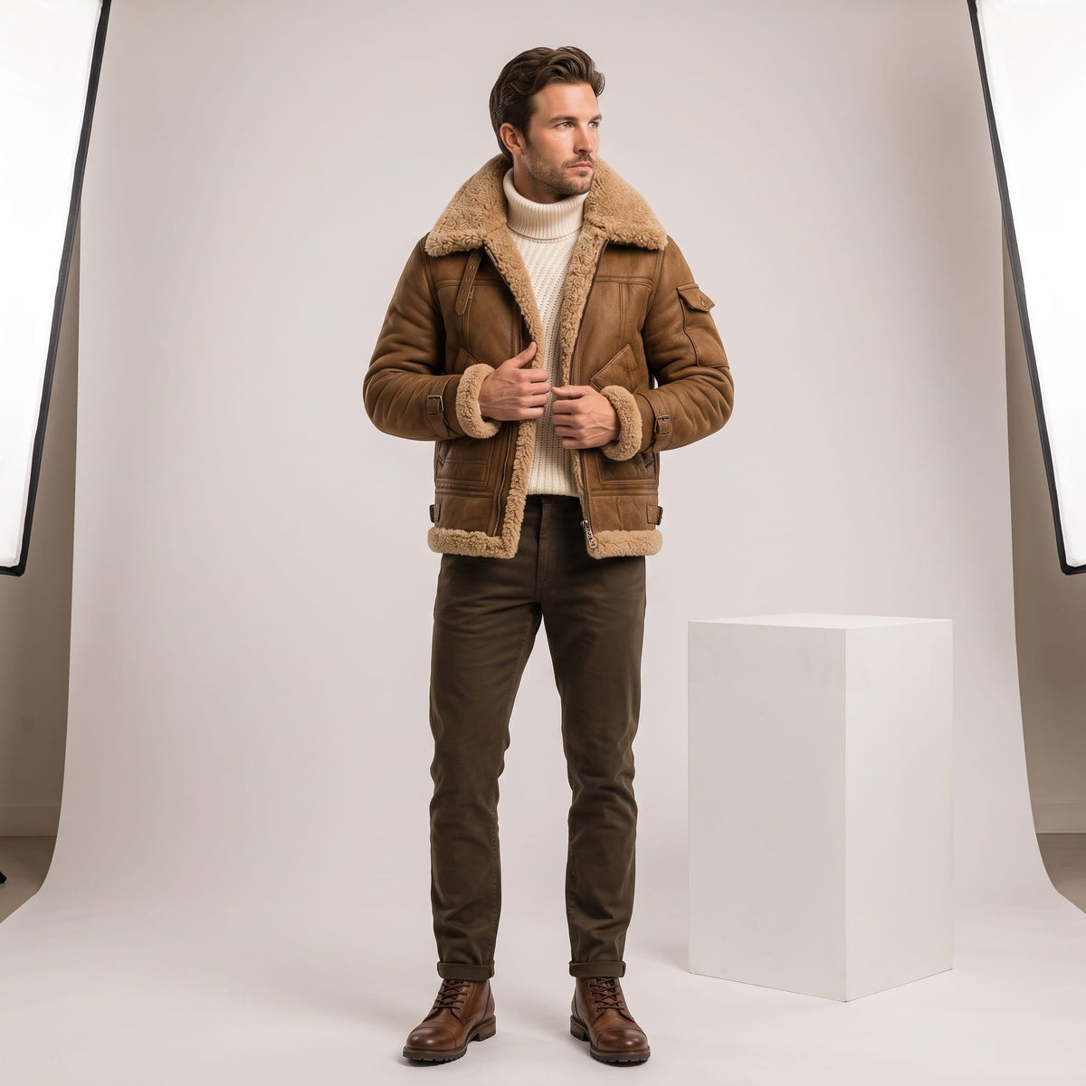 Leather Shearling Jacket – Fur Lining & Utility Pockets | Moreno