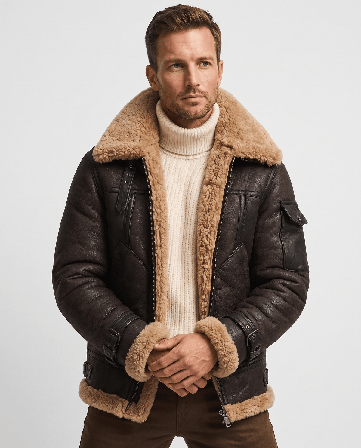 Leather Shearling Jacket – Fur Lining & Utility Pockets | Moreno