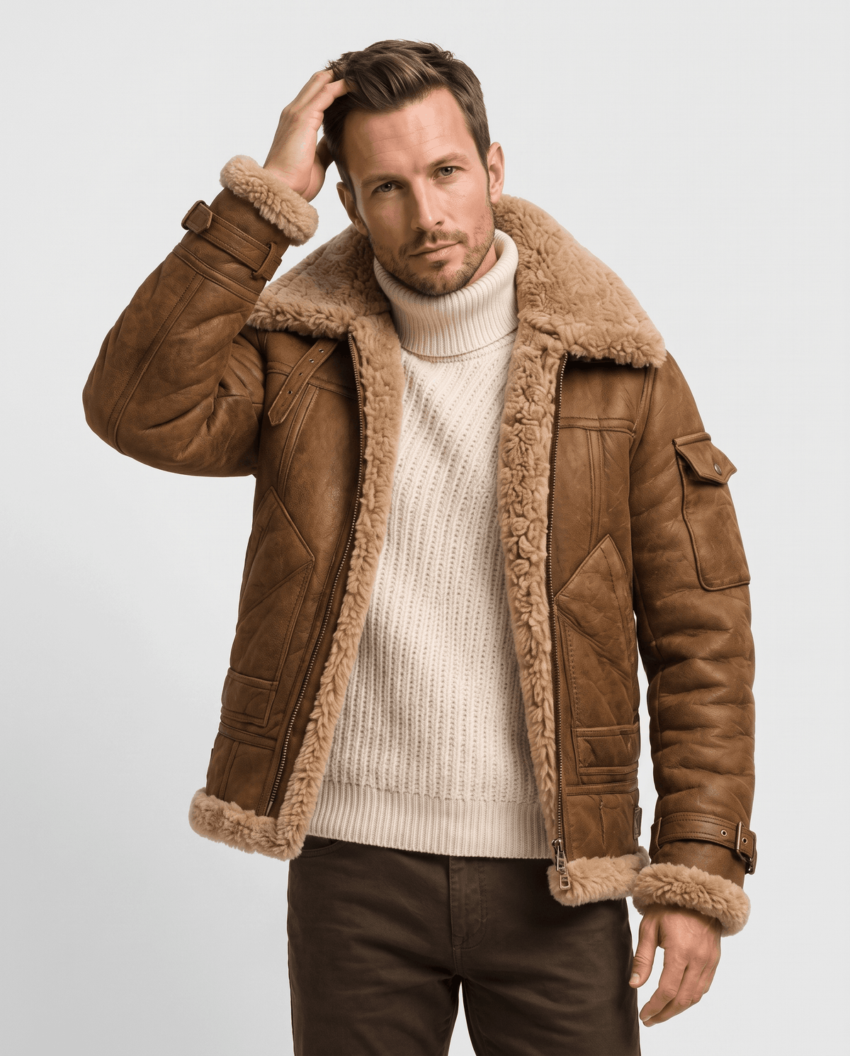 Leather Shearling Jacket – Fur Lining & Utility Pockets | Moreno