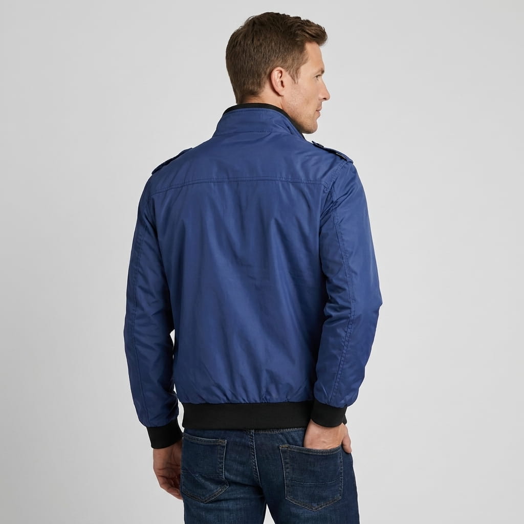 Lester Stand Collar Bomber Jacket – Zip Pocket Epaulette Detail Woven Custom-Fit Outerwear