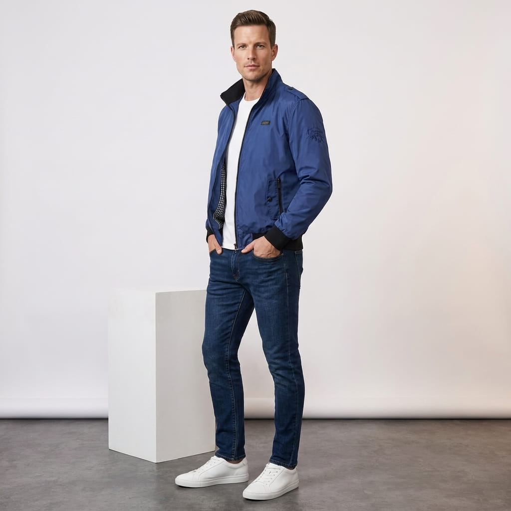 Lester Stand Collar Bomber Jacket – Zip Pocket Epaulette Detail Woven Custom-Fit Outerwear