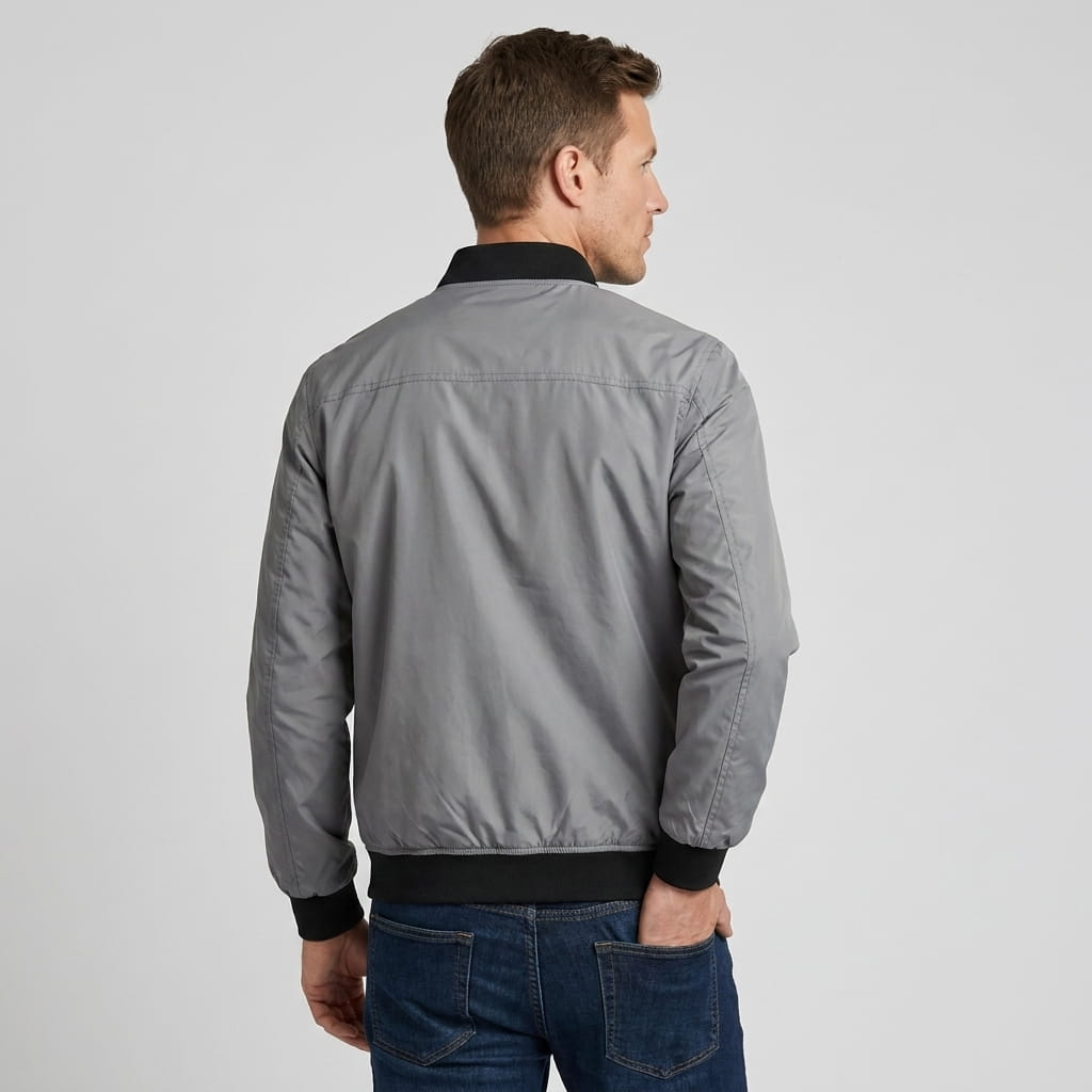 Lester Stand Collar Bomber Jacket – Zip Pocket Epaulette Detail Woven Custom-Fit Outerwear