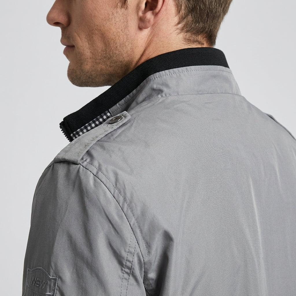Lester Stand Collar Bomber Jacket – Zip Pocket Epaulette Detail Woven Custom-Fit Outerwear
