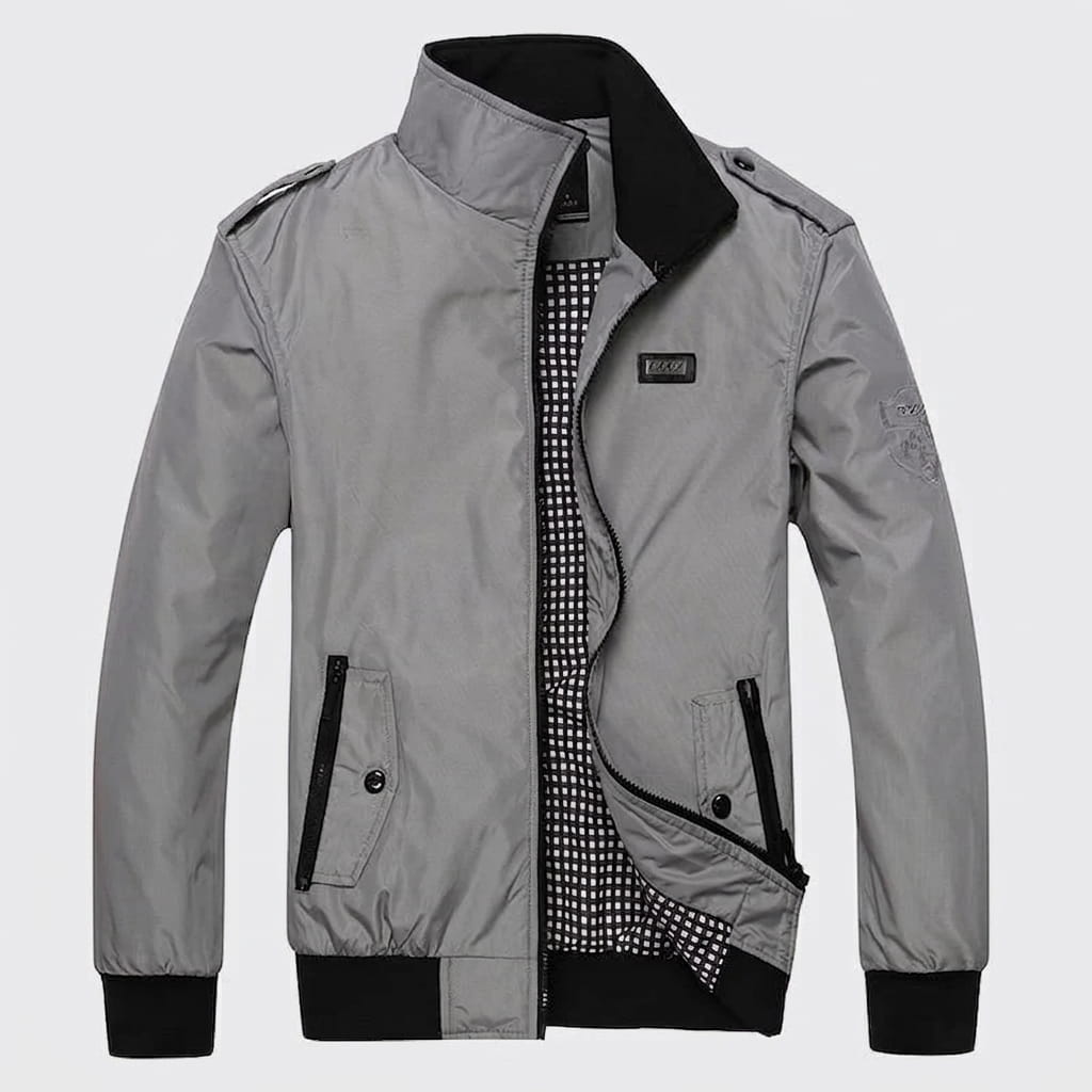 Lester Stand Collar Bomber Jacket – Zip Pocket Epaulette Detail Woven Custom-Fit Outerwear