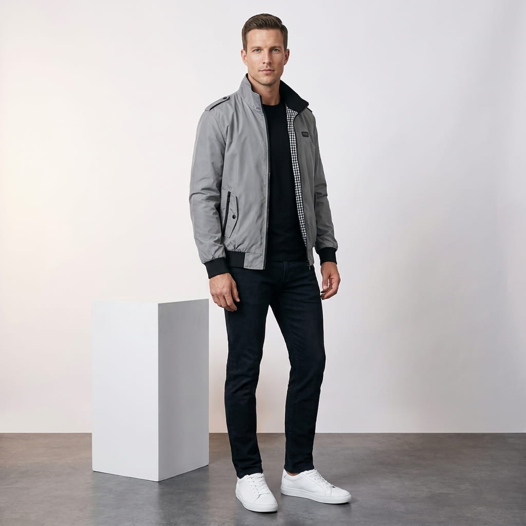 Lester Stand Collar Bomber Jacket – Zip Pocket Epaulette Detail Woven Custom-Fit Outerwear