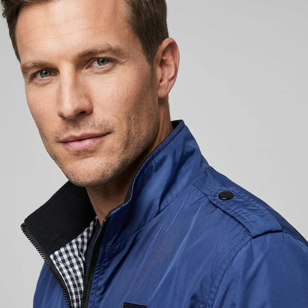 Lester Stand Collar Bomber Jacket – Zip Pocket Epaulette Detail Woven Custom-Fit Outerwear