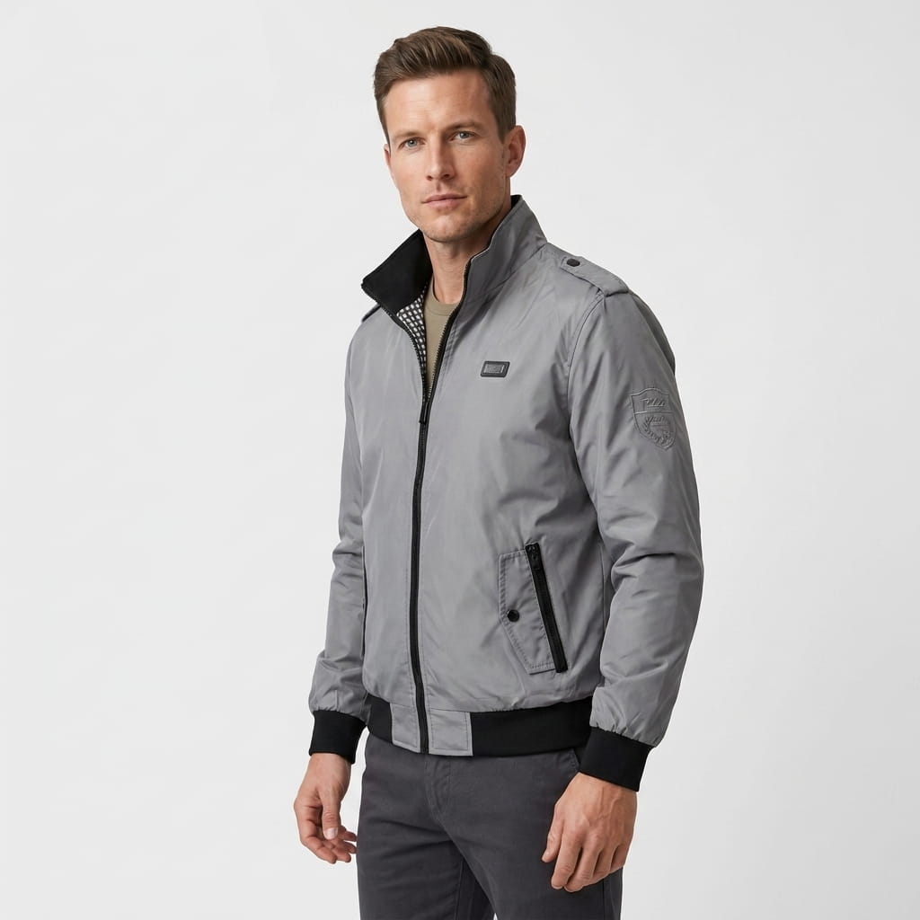 Lester Stand Collar Bomber Jacket – Zip Pocket Epaulette Detail Woven Custom-Fit Outerwear
