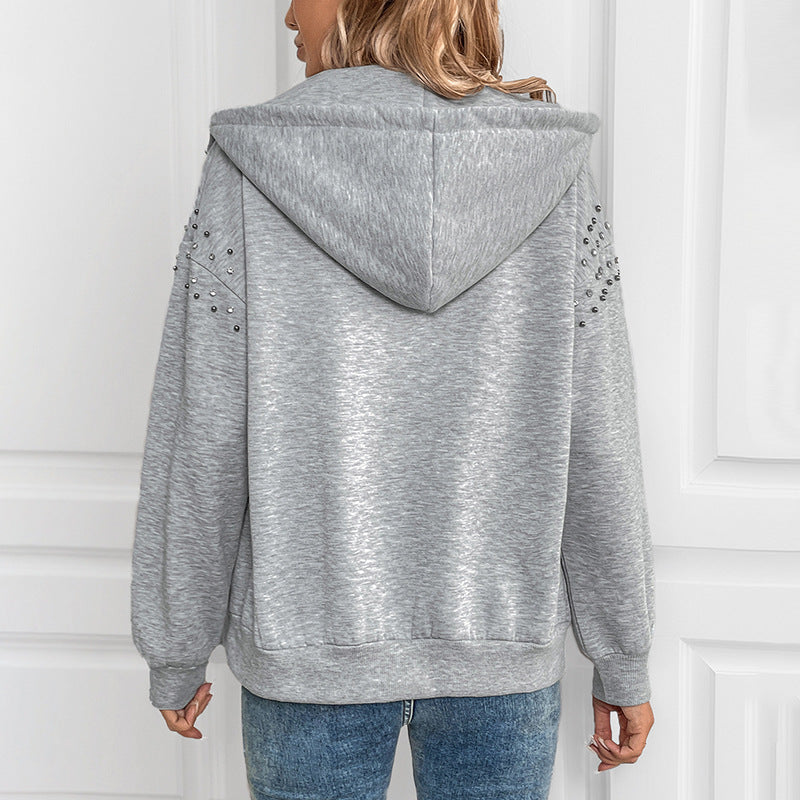 Dalia-Rae Studded Shoulder Zip Hoodie
