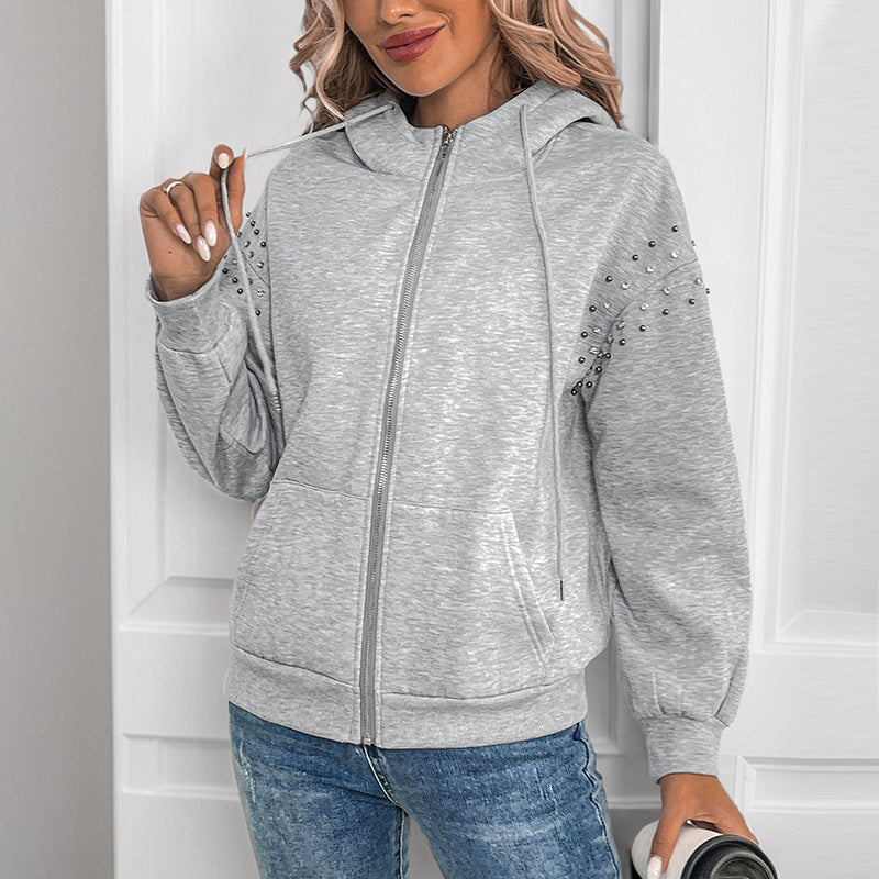 Dalia-Rae Studded Shoulder Zip Hoodie