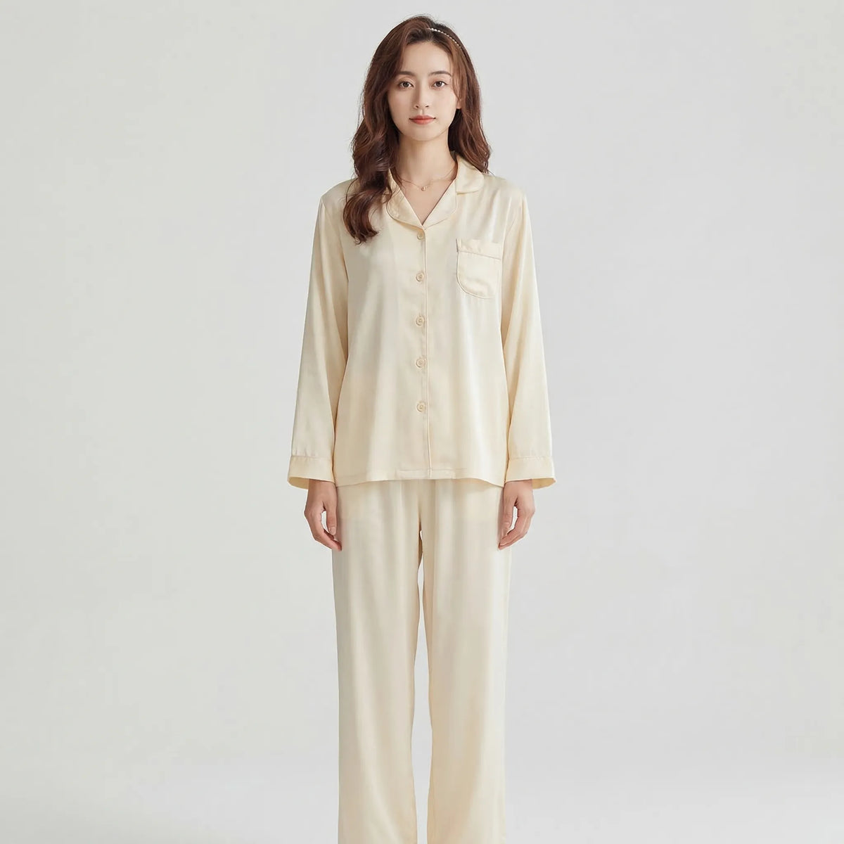 Women's Button-Front Pyjama Set with Notch Collar
