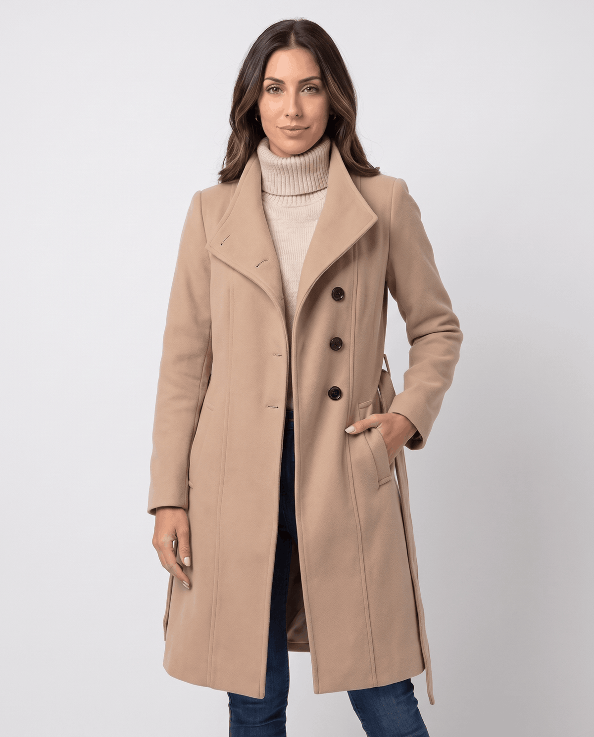 Long Trench Coat – Belted Waist & Double-Breasted Front | Joanne