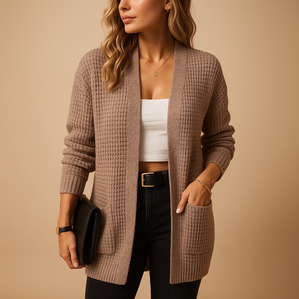 Women’s Longline Open-Front Knitted Cardigan with Pockets