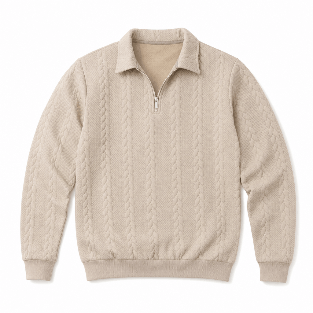Luca Cable-Knit Quarter-Zip Sweater – Jacquard Ribbed-Cuff Collared Medium-Stretch Pullover