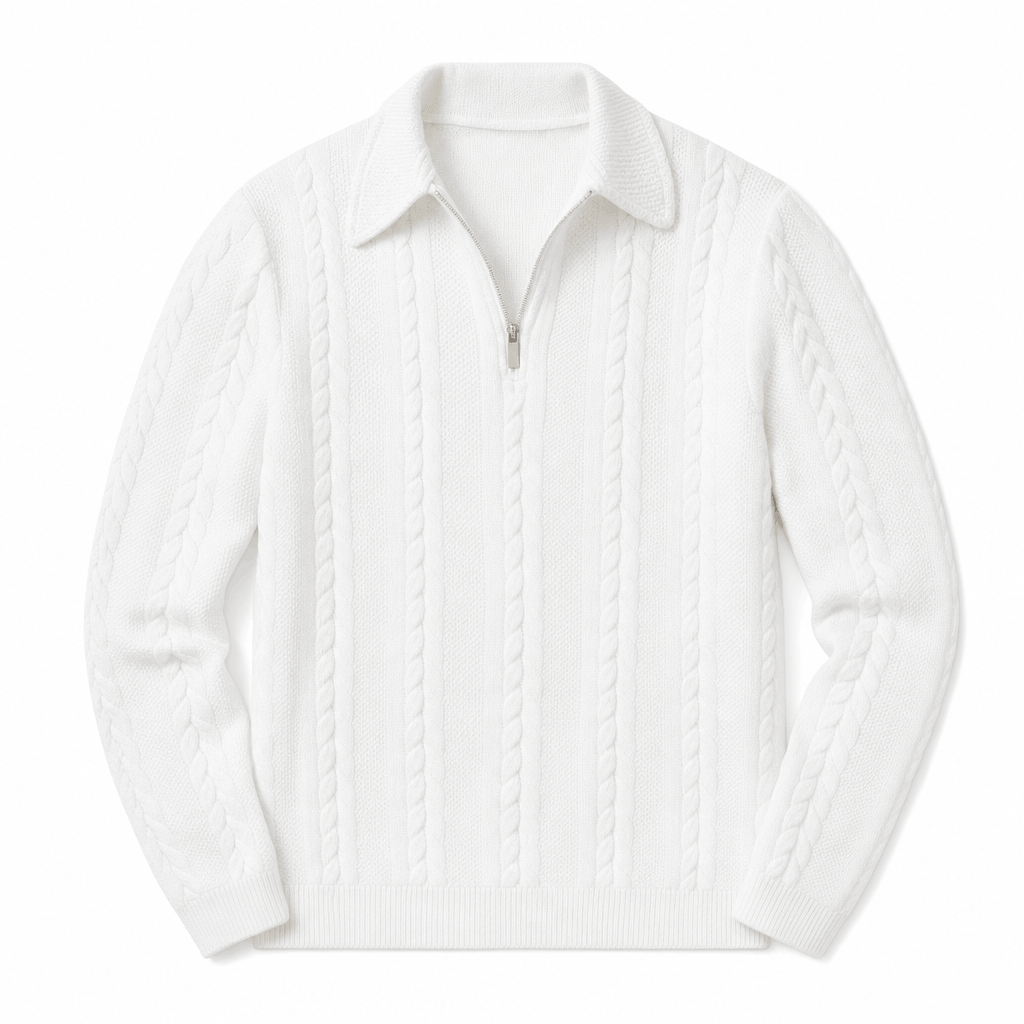 Luca Cable-Knit Quarter-Zip Sweater – Jacquard Ribbed-Cuff Collared Medium-Stretch Pullover