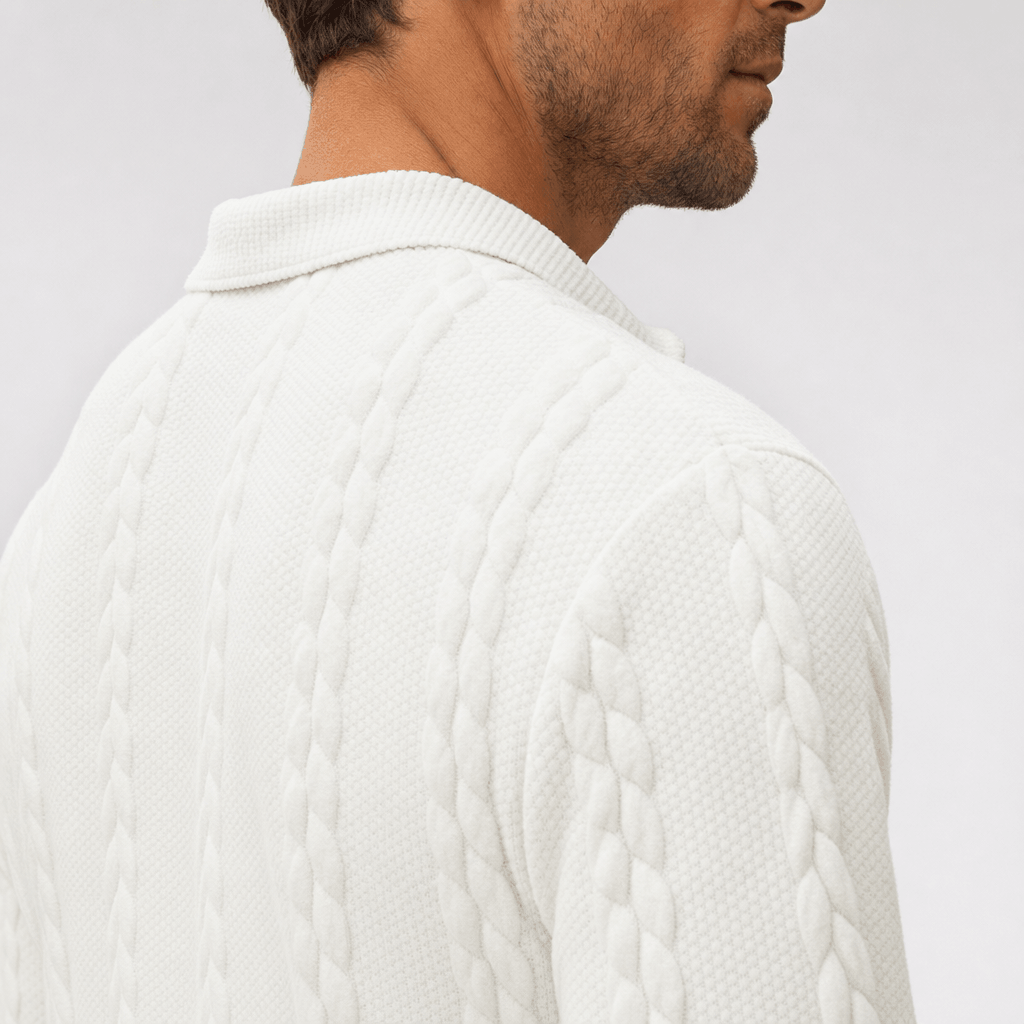 Luca Cable-Knit Quarter-Zip Sweater – Jacquard Ribbed-Cuff Collared Medium-Stretch Pullover