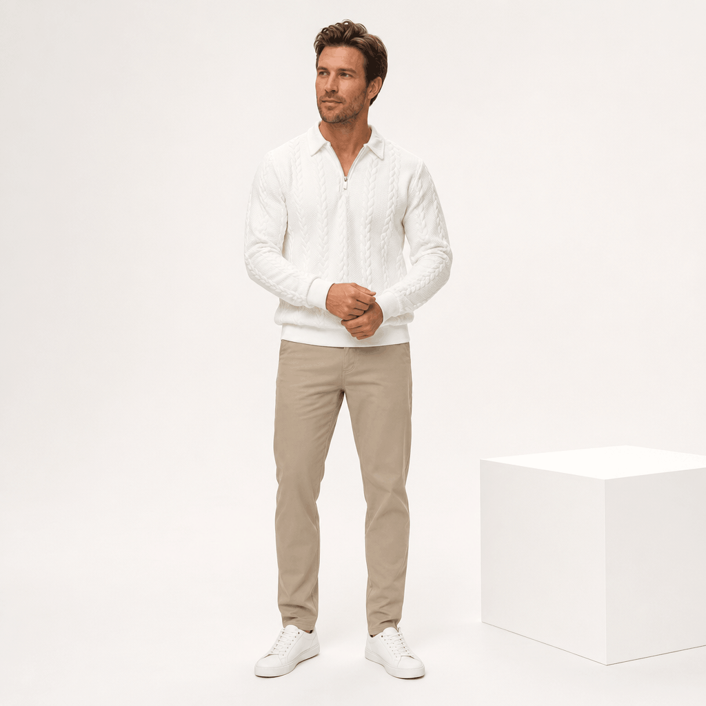 Luca Cable-Knit Quarter-Zip Sweater – Jacquard Ribbed-Cuff Collared Medium-Stretch Pullover