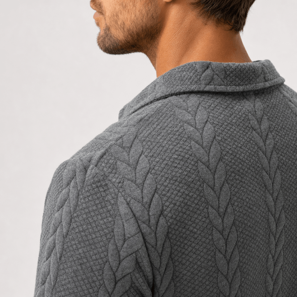 Luca Cable-Knit Quarter-Zip Sweater – Jacquard Ribbed-Cuff Collared Medium-Stretch Pullover