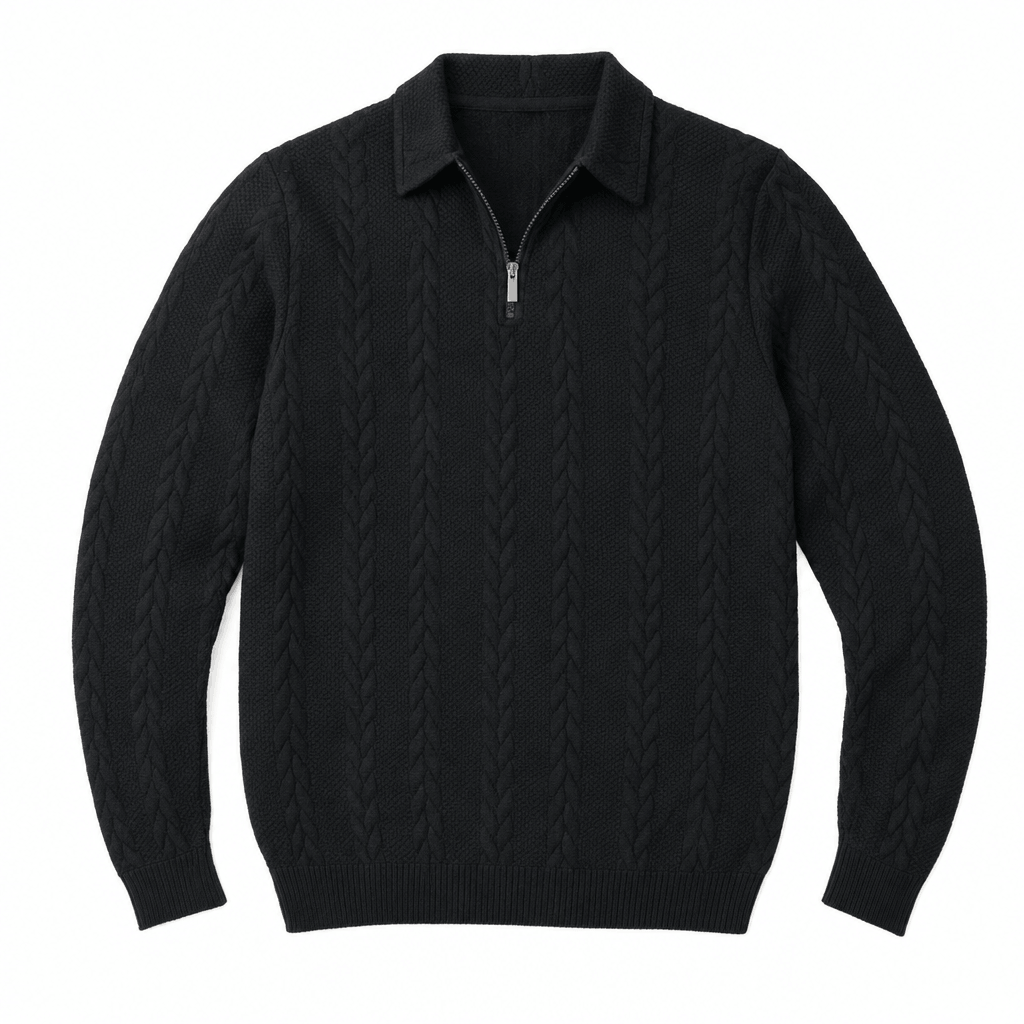 Luca Cable-Knit Quarter-Zip Sweater – Jacquard Ribbed-Cuff Collared Medium-Stretch Pullover