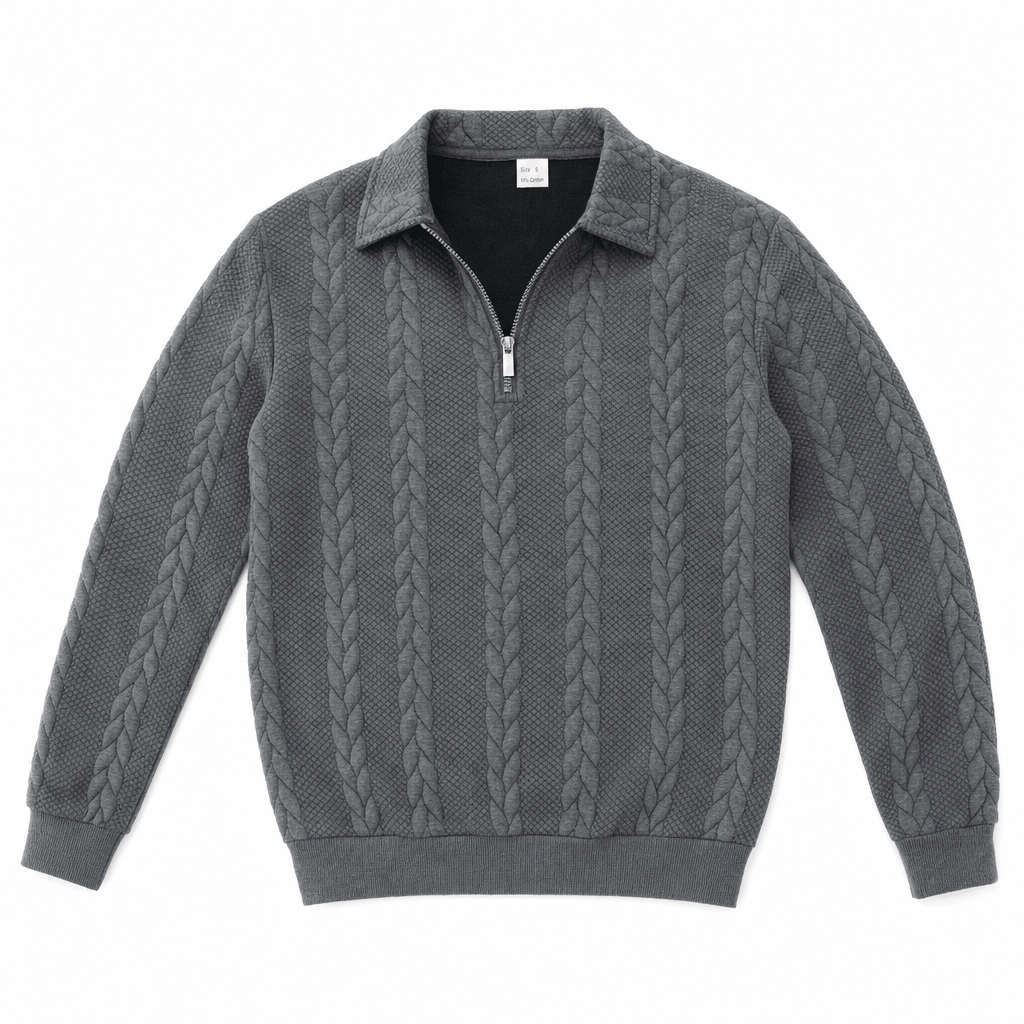 Luca Cable-Knit Quarter-Zip Sweater – Jacquard Ribbed-Cuff Collared Medium-Stretch Pullover