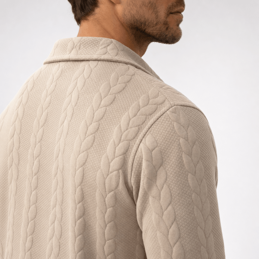 Luca Cable-Knit Quarter-Zip Sweater – Jacquard Ribbed-Cuff Collared Medium-Stretch Pullover