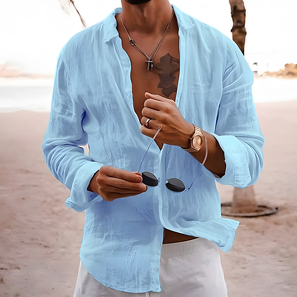 Albridge Cotton Linen Lapel Long Sleeve Shirt