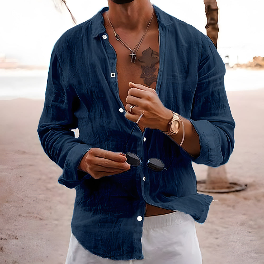 Albridge Cotton Linen Lapel Long Sleeve Shirt