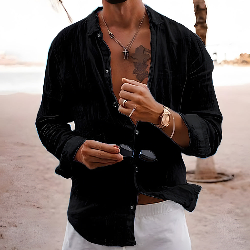 Albridge Cotton Linen Lapel Long Sleeve Shirt