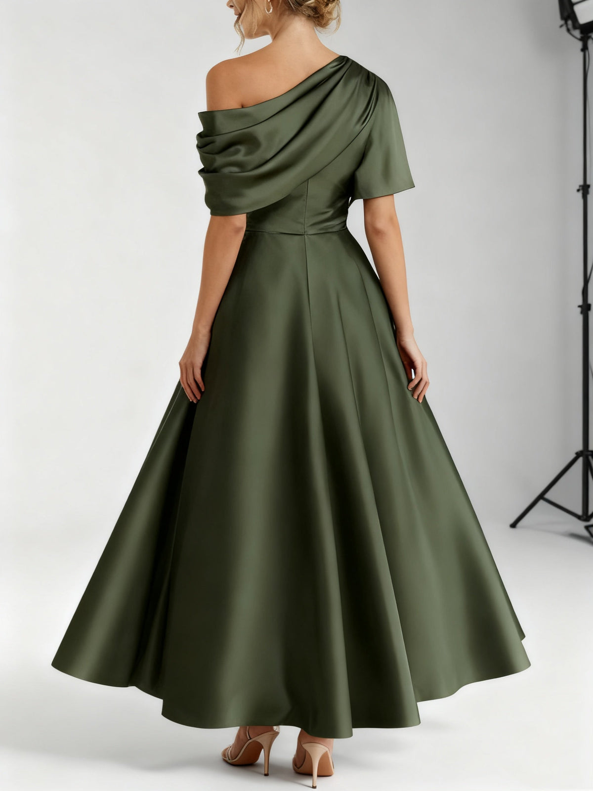 Mother of the Bride Dress Silk Satin A-Line – One-Shoulder Ruffles