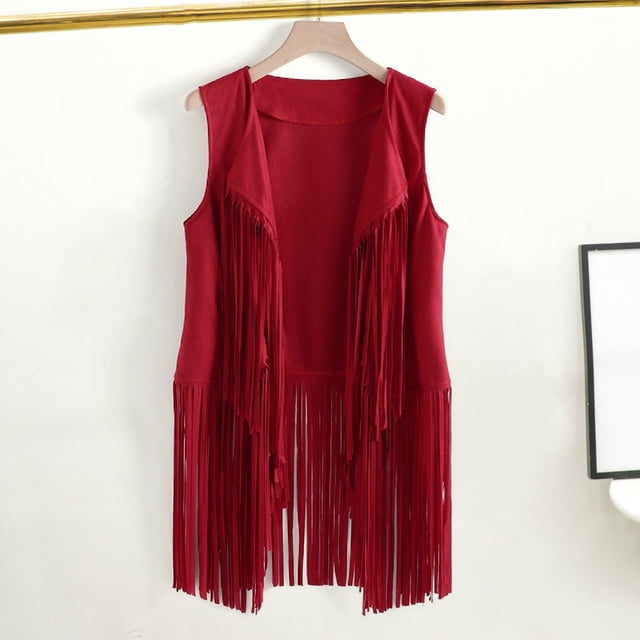Women’s Western Inspired Fringe Waistcoat with Open Front – Longline Sleeveless Layer for Summer Festivals and Concerts
