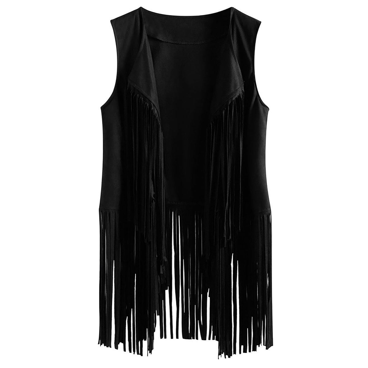 Women’s Western Inspired Fringe Waistcoat with Open Front – Longline Sleeveless Layer for Summer Festivals and Concerts