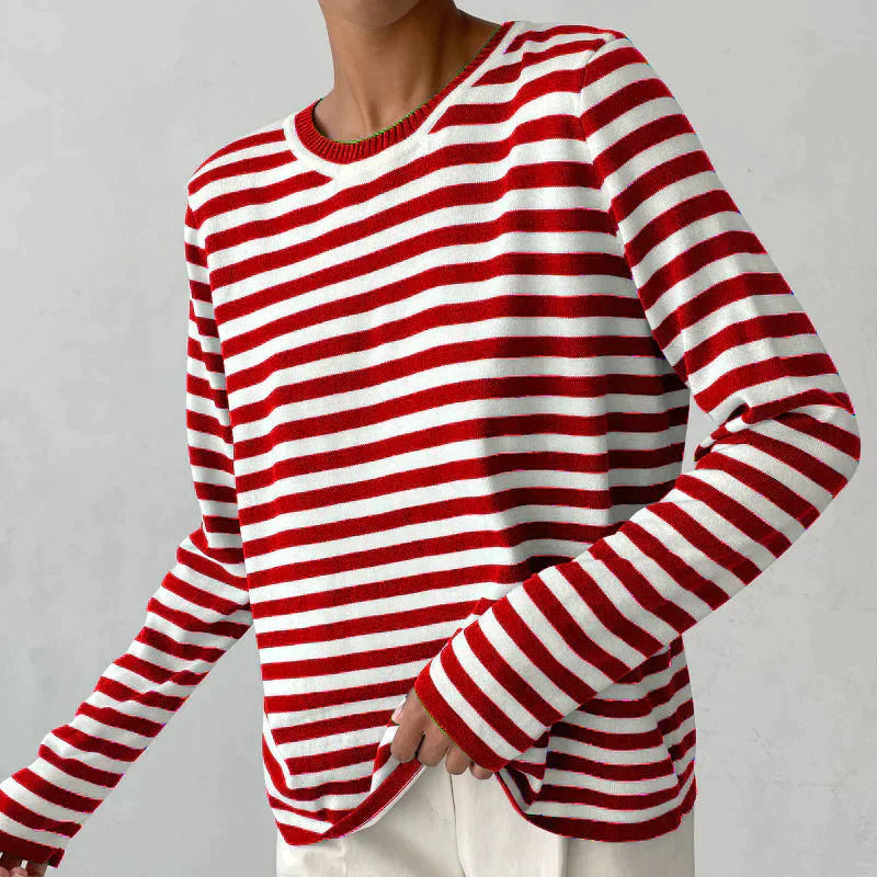 Women's Striped Long-Sleeve Top with Crew Neck