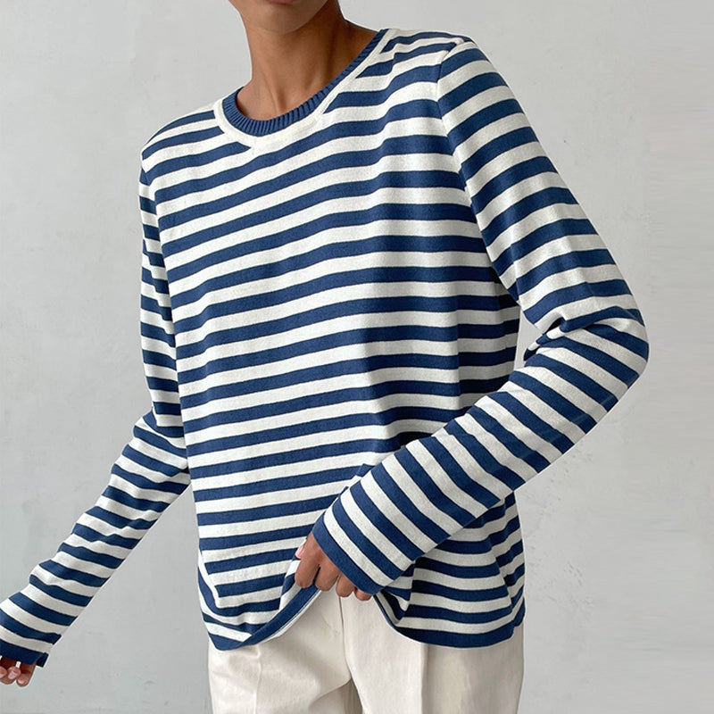 Women's Striped Long-Sleeve Top with Crew Neck