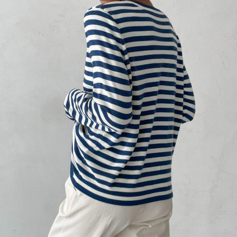 Women's Striped Long-Sleeve Top with Crew Neck