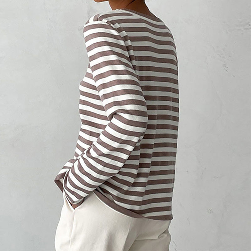 Women's Striped Long-Sleeve Top with Crew Neck