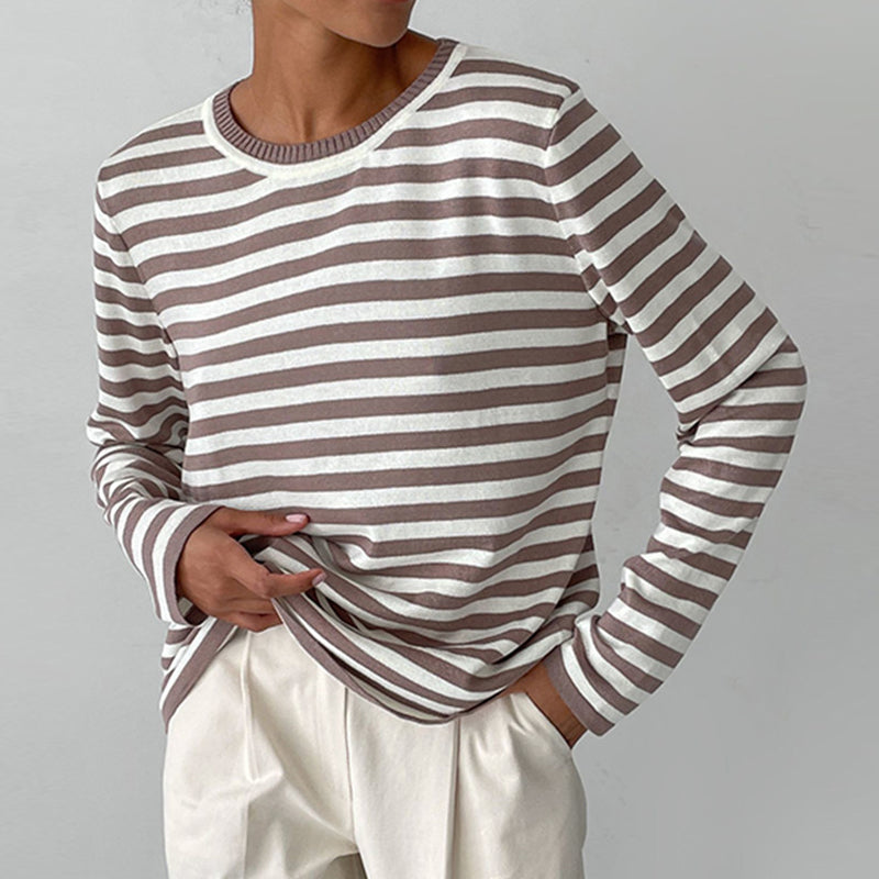 Women's Striped Long-Sleeve Top with Crew Neck