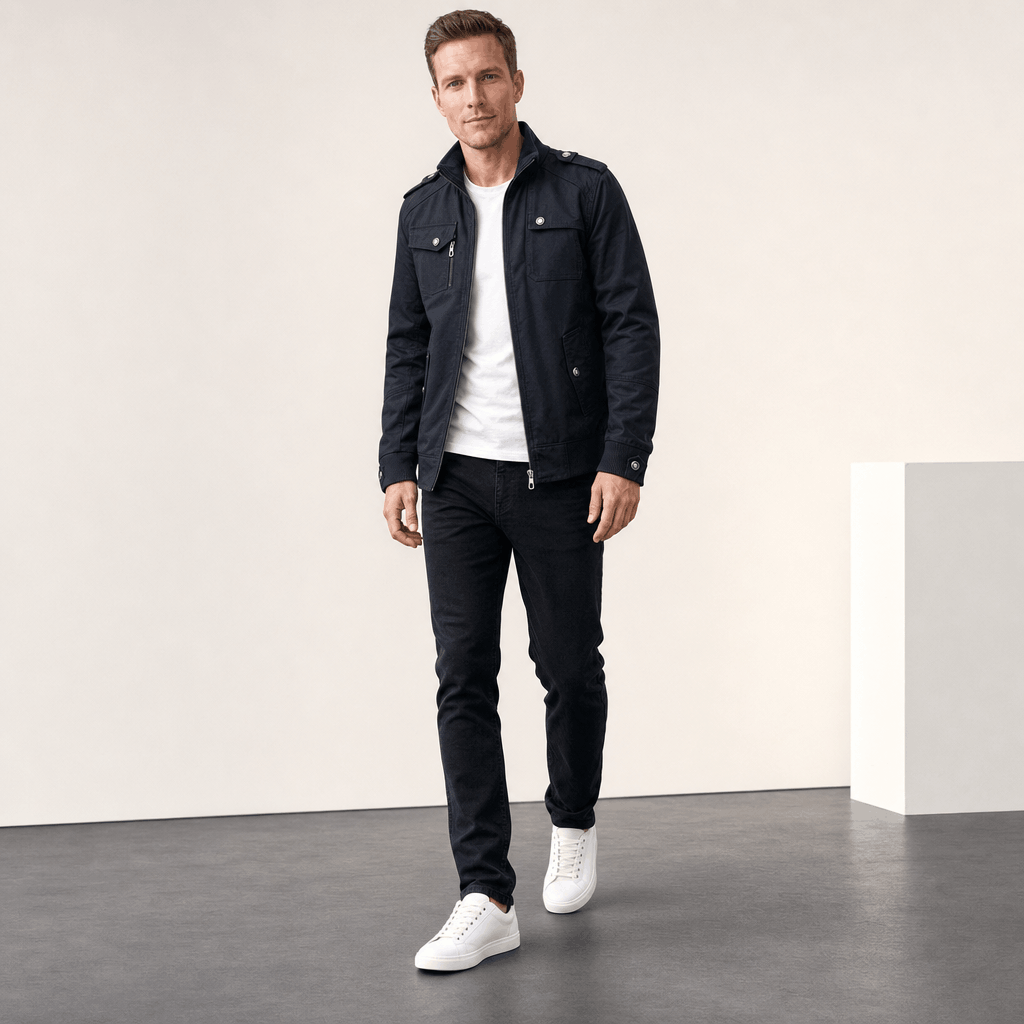 Mariano Utility Bomber Jacket – Stand Collar Four Flap Pocket Epaulette Mid-Weight Field Outerwear