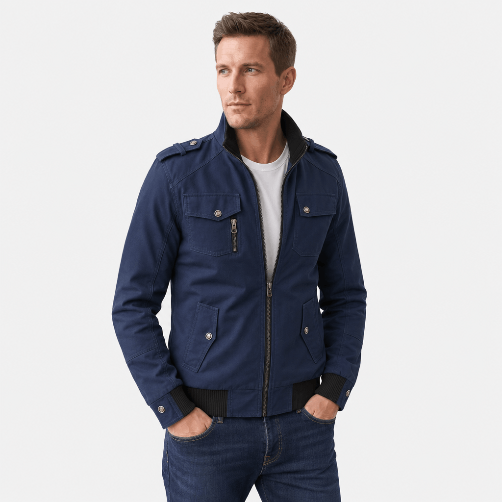 Mariano Utility Bomber Jacket – Stand Collar Four Flap Pocket Epaulette Mid-Weight Field Outerwear