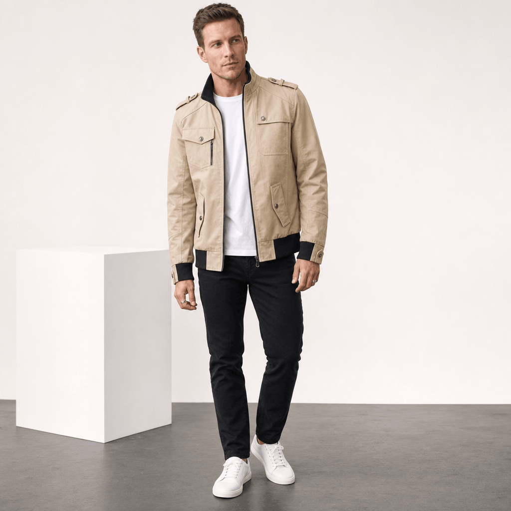 Mariano Utility Bomber Jacket – Stand Collar Four Flap Pocket Epaulette Mid-Weight Field Outerwear